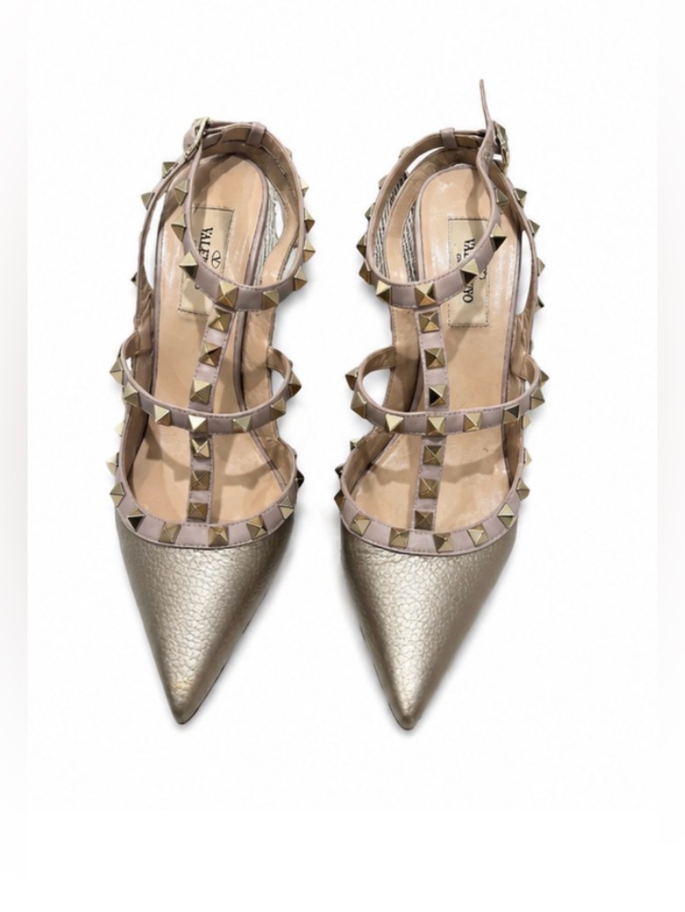 Valentino Garavani Metallic Taupe Rockstud Pointed-Toe Slingbacks